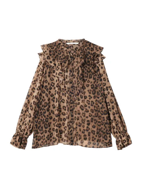レオパード柄ラッフルブラウス